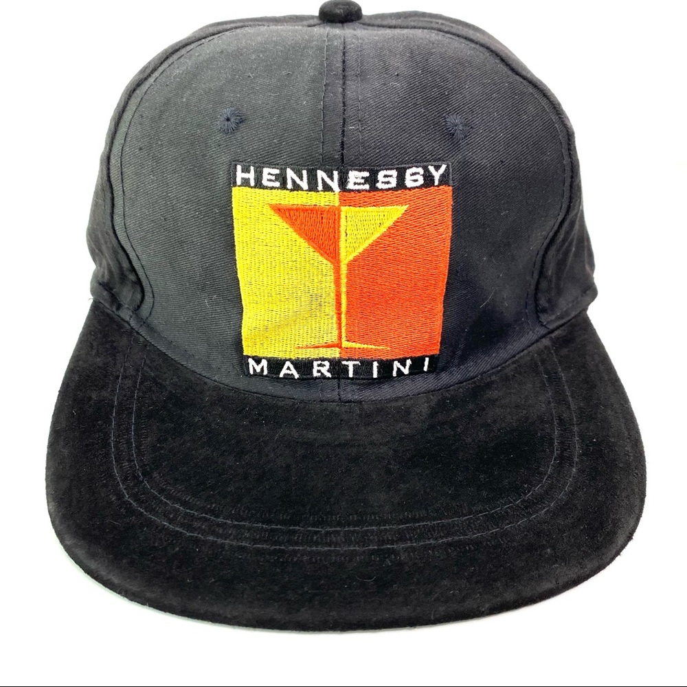 New Vintage 90’s Hennessy Martini Black Snapback Hat Cap  Suede Bill Hip Hop